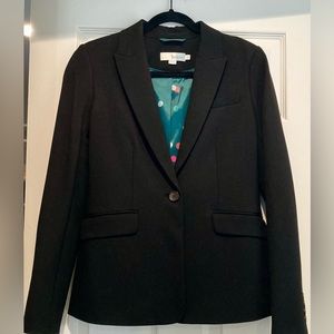 EUC - Boden black blazer with green polka dot lining